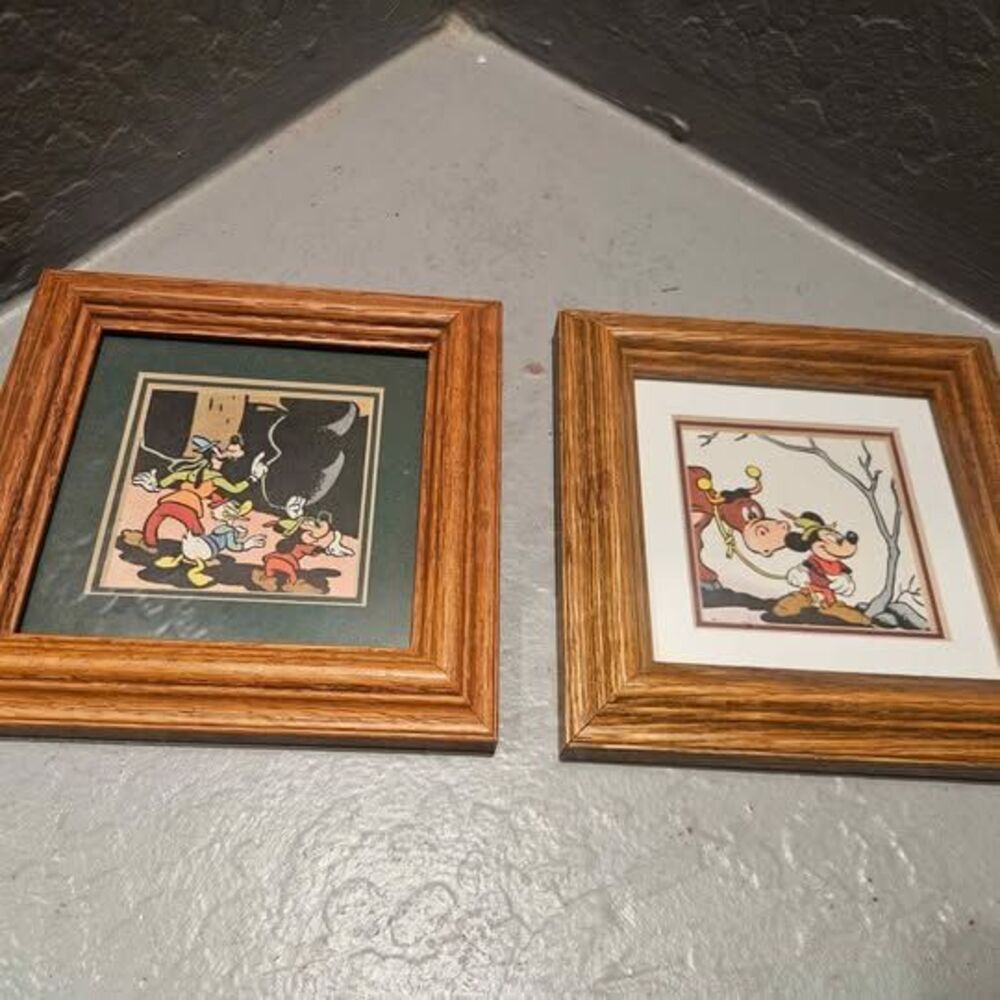 Disney Oak Framed Prints Mickey Goofy Donald Set of 2